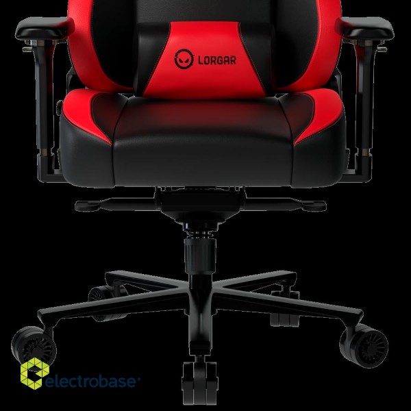 LORGAR Base 311, Gaming chair, PU eco-leather, 1.8 mm metal frame, multiblock mechanism, 4D armrests, 5 Star aluminium base, Class-4 gas lift, 75mm PU casters, Black + red paveikslėlis 6
