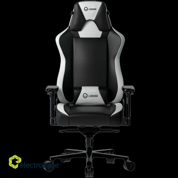 LORGAR Base 311, Gaming chair, PU eco-leather, 1.8 mm metal frame, multiblock mechanism, 4D armrests, 5 Star aluminium base, Class-4 gas lift, 75mm PU casters, Black + white image 1