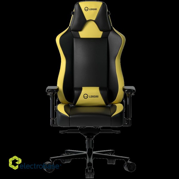 LORGAR Base 311, Gaming chair, PU eco-leather, 1.8 mm metal frame, multiblock mechanism, 4D armrests, 5 Star aluminium base, Class-4 gas lift, 75mm PU casters, Black + yellow фото 1