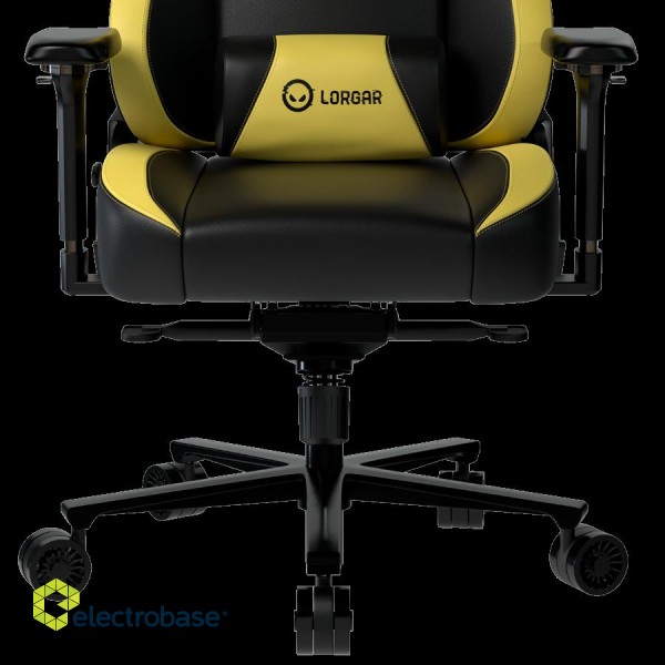 LORGAR Base 311, Gaming chair, PU eco-leather, 1.8 mm metal frame, multiblock mechanism, 4D armrests, 5 Star aluminium base, Class-4 gas lift, 75mm PU casters, Black + yellow фото 6