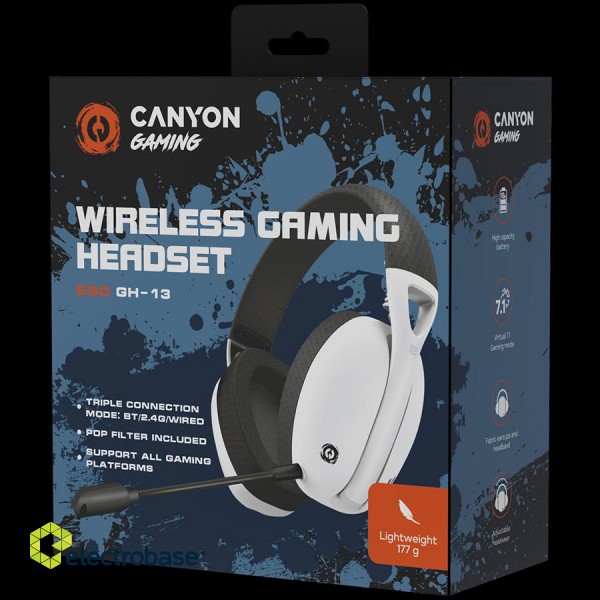 CANYON Ego GH-13, Gaming BT headset, +virtual 7.1 support in 2.4G mode, with chipset BK3288X, BT version 5.2, cable 1.8M, size: 198x184x79mm, White image 8