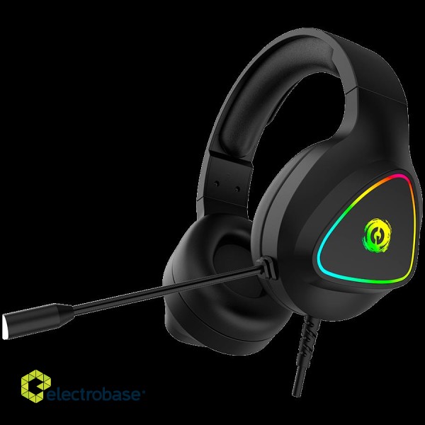 CANYON Shadder GH-6, RGB gaming headset with Microphone, Microphone frequency response: 20HZ~20KHZ, ABS+ PU leather, USB*1*3.5MM jack plug, 2.0M PVC cable, weight: 300g, Black image 1