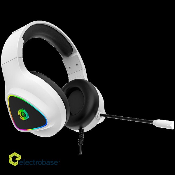 CANYON Shadder GH-6, RGB gaming headset with Microphone, Microphone frequency response: 20HZ~20KHZ, ABS+ PU leather, USB*1*3.5MM jack plug, 2.0M PVC cable, weight: 300g, White image 2