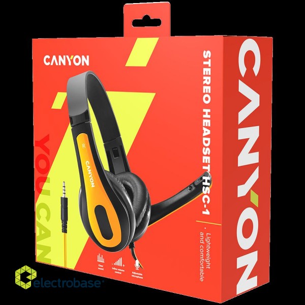 CANYON entry price PC headset, combined 3,5 plug, leather pads, Black-yellow image 6