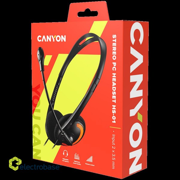 CANYON PC headset with microphone, volume control and adjustable headband, cable 1.8M, Black/Orange image 3