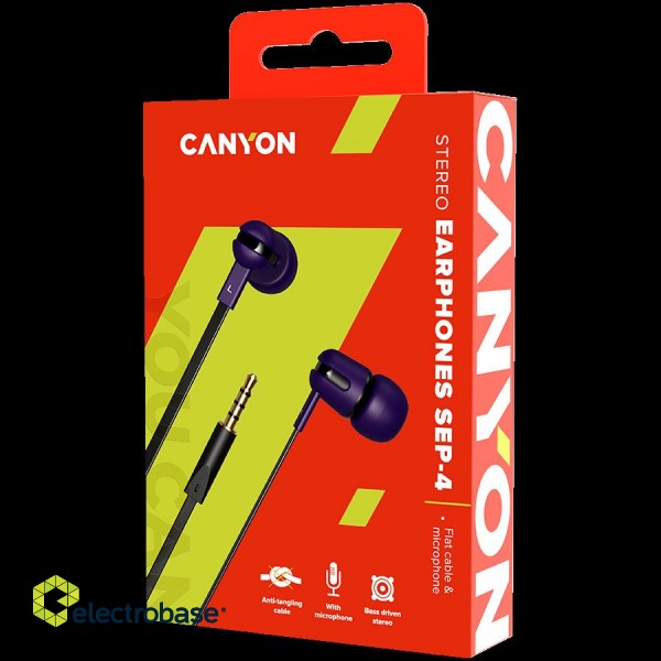 CANYON SEP-4 Stereo earphone with microphone, 1.2m flat cable, Purple, 22*12*12mm, 0.013kg фото 2