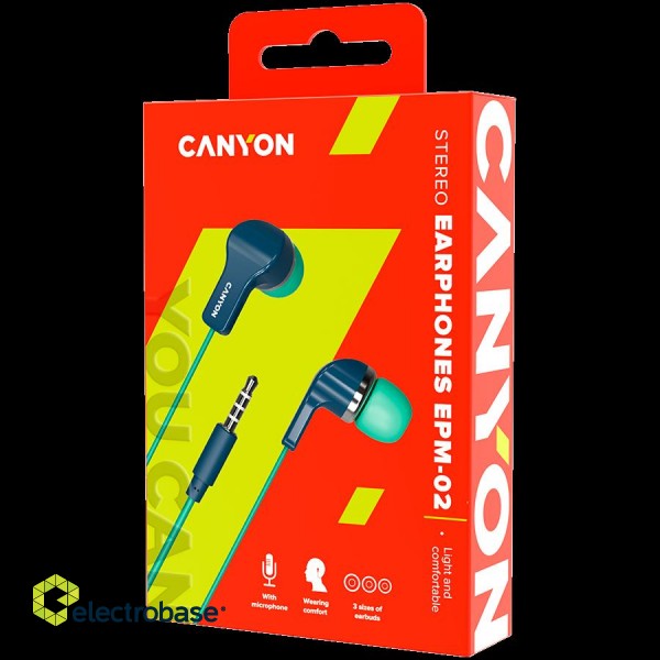 CANYON Stereo Earphones with inline microphone, Green+Blue paveikslėlis 3