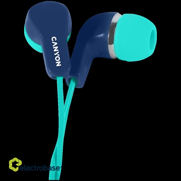 CANYON Stereo Earphones with inline microphone, Green+Blue paveikslėlis 1