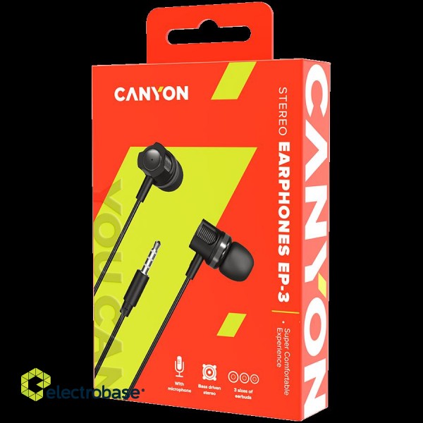 CANYON Stereo earphones with microphone, 1.2M, dark gray image 3