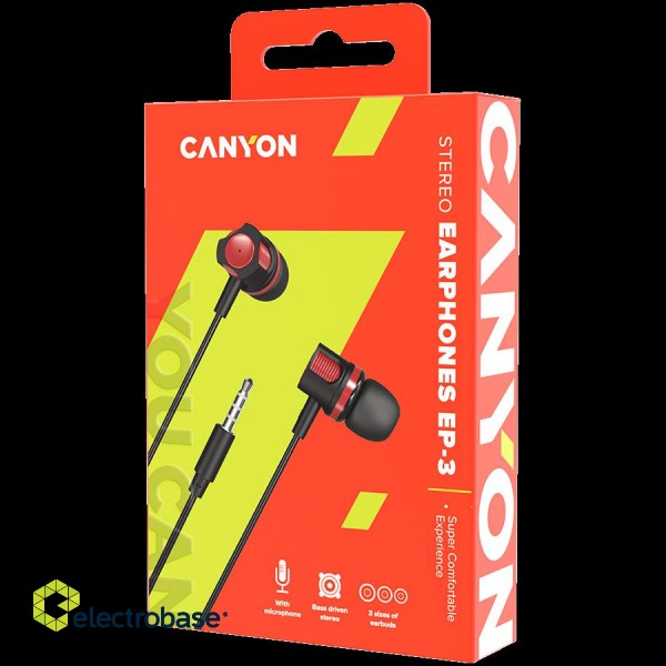 CANYON Stereo earphones with microphone, 1.2M, red paveikslėlis 3