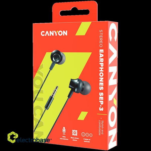 CANYON Stereo earphones with microphone, metallic shell, 1.2M, dark gray paveikslėlis 3