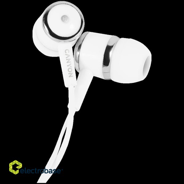 CANYON Stereo earphones with microphone, White image 1