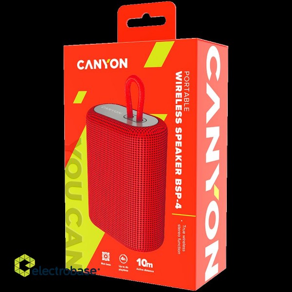 CANYON BSP-4, Bluetooth Speaker, BT V5.0, BLUETRUM AB5365A, TF card support, Type-C USB port, 1200mAh polymer battery, Red, cable length 0.42m, 114*93*51mm, 0.29kg image 4