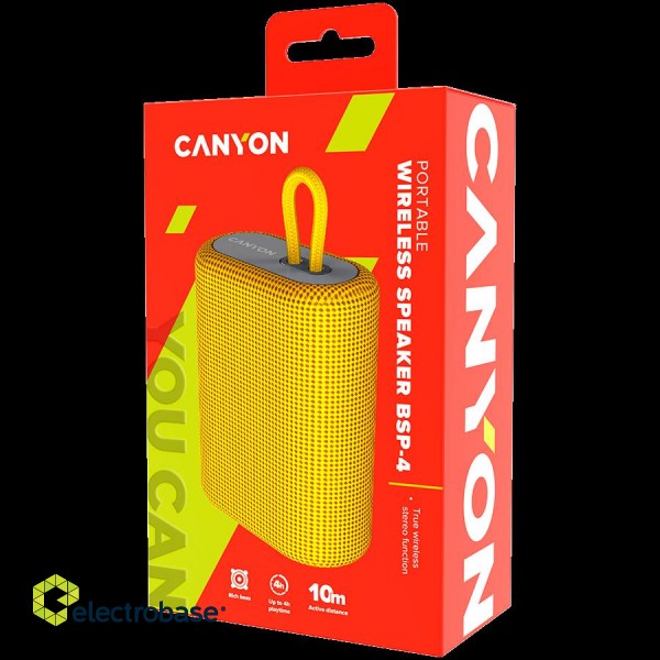 CANYON BSP-4, Bluetooth Speaker, BT V5.0, BLUETRUM AB5365A, TF card support, Type-C USB port, 1200mAh polymer battery, Yellow, cable length 0.42m, 114*93*51mm, 0.29kg image 4