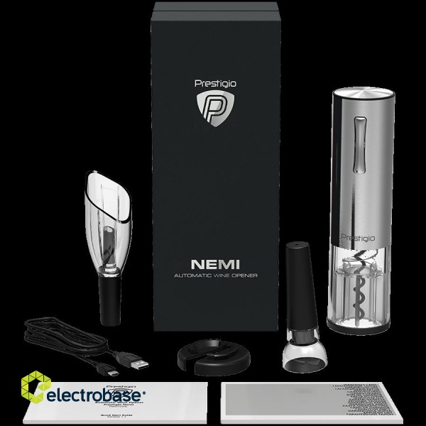 Nemi, Electric wine opener, aerator, vacuum preserver, Silver color paveikslėlis 8