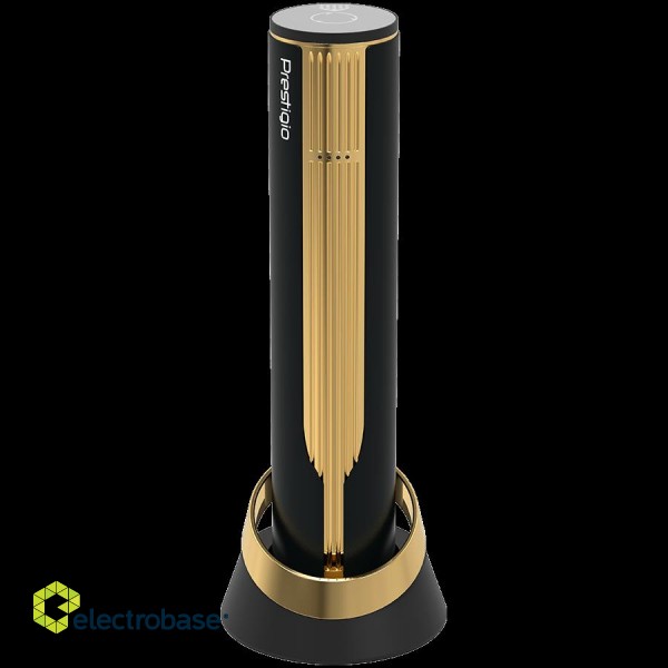 Prestigio Maggiore, smart wine opener, 100% automatic, opens up to 70 bottles without recharging, foil cutter included, premium design, 480mAh battery, Dimensions D 48*H228mm, black + gold color. image 1