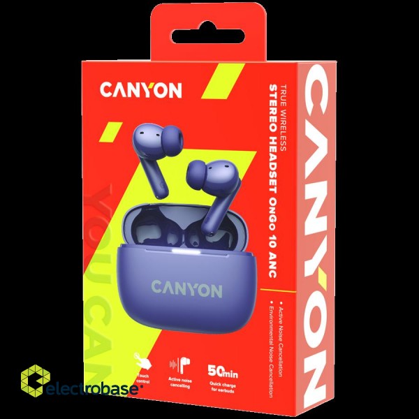 CANYON headset OnGo TWS-10 ANC+ENC Purple paveikslėlis 8