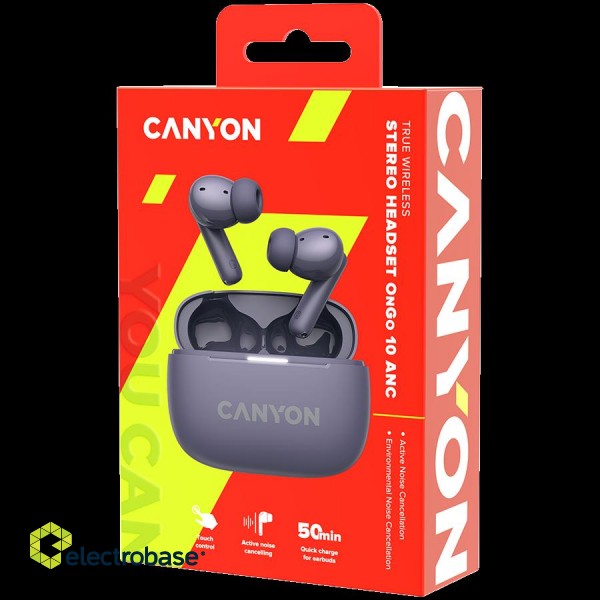 CANYON headset OnGo TWS-10 ANC+ENC Purple paveikslėlis 9