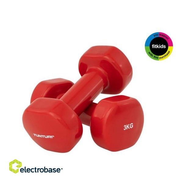 Tunturi Vinyl Dumbbells 3.0kg, Red, Pair