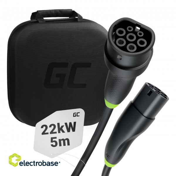 Green Cell Snap Type 2 EV Charging Cable 22 kW 5 m for Tesla Model 3 S X Y, VW ID.3, ID.4, ID.5, Kia EV6, Audi E-Tron, Fiat 500e paveikslėlis 1