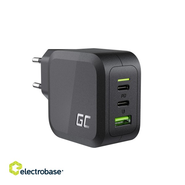 Green Cell GC PowerGaN 65W Charger (2x USB-C Power Delivery, 1x USB-A compatible with Quick Charge 3.0) image 1