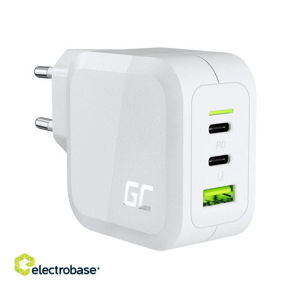 Green Cell White 65W GaN GC PowerGan mains charger for Laptop, MacBook, Phone, Tablet, Nintendo Switch - 2x USB-C, 1x image 1