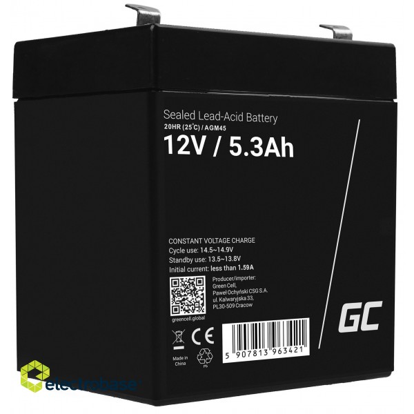 Green Cell AGM VRLA 12V 5.3Ah maintenance-free battery for the alarm system, cash register, toys image 1