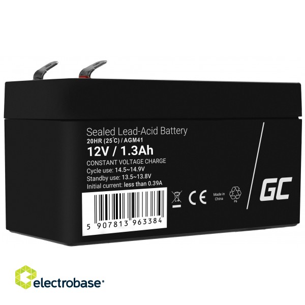 Green Cell AGM VRLA 12V 1.3Ah maintenance-free battery for the alarm system, cash register, toys image 1