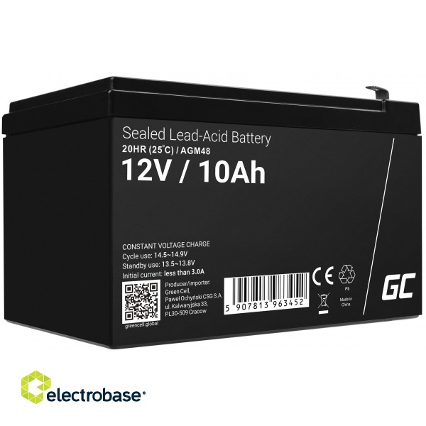 Green Cell AGM VRLA 12V 10Ah maintenance-free battery for UPS units image 1
