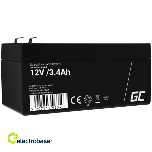 Green Cell AGM VRLA 12V 3.4Ah maintenance-free battery for the alarm system, cash register, toys image 1