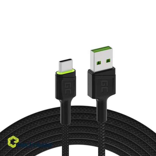 Green Cell Cable Ray USB-A - USB-C Green LED 200cm with support for Ultra Charge QC3.0 fast charging image 1