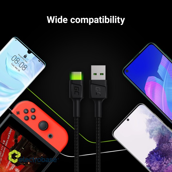 Green Cell Cable Ray USB Cable - USB-C 120cm with green LED backlight and support fast charging Ultra Charge, QC 3.0 фото 4