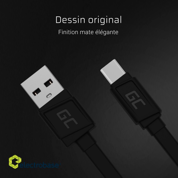 Green Cell Cable GCmatte USB-C Flat cable 25 cm with fast charging image 2