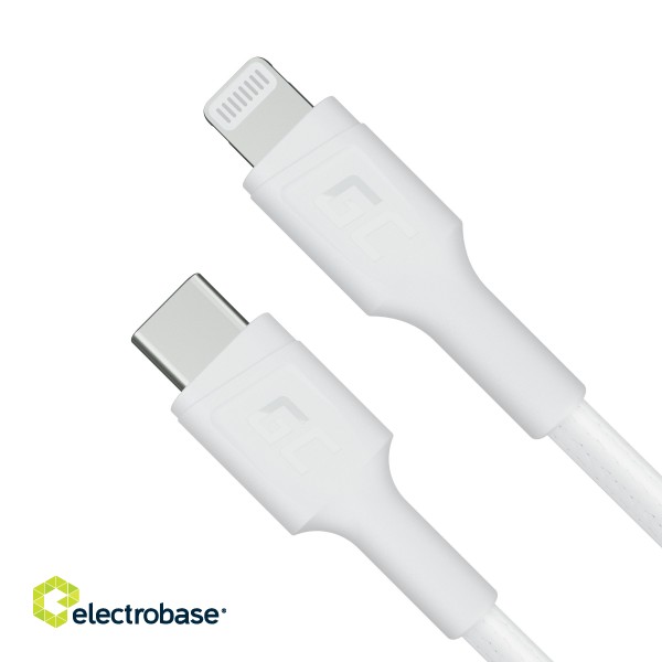 White USB-C - Lightning MFi 1m cable for Apple iPhone Green Cell PowerStream, with Power Delivery fast charging image 2