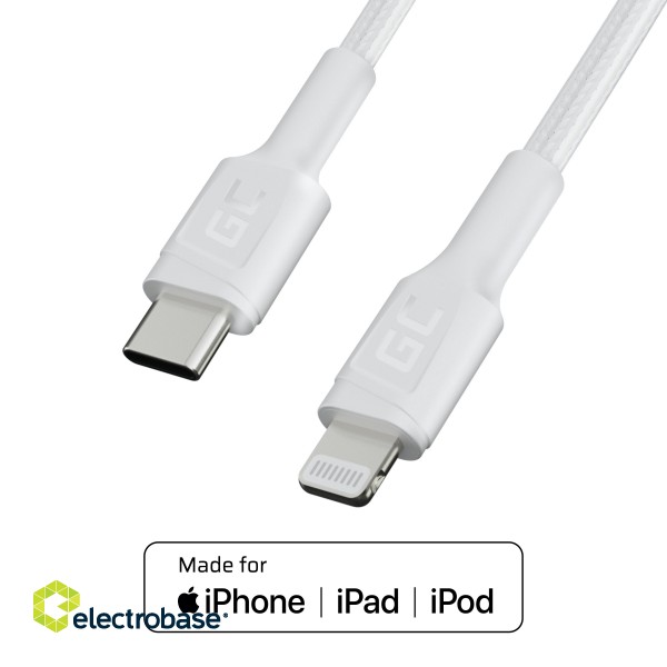 White USB-C - Lightning MFi 1m cable for Apple iPhone Green Cell PowerStream, with Power Delivery fast charging paveikslėlis 5