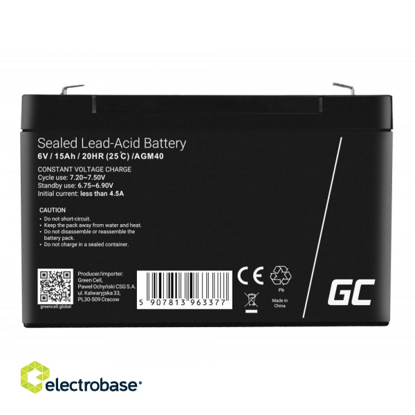Green Cell AGM VRLA 6V 15Ah maintenance-free battery for the alarm system, cash register, toys image 4
