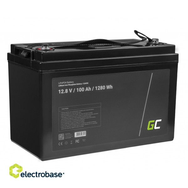 Green Cell LiFePO4 Battery 12V 12.8V 100Ah for photovoltaic system, campers and boats image 1
