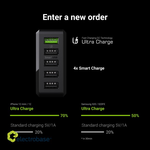 Green Cell GC ChargeSource 5 5xUSB 52W charger with fast charging Ultra Charge and Smart Charge paveikslėlis 3