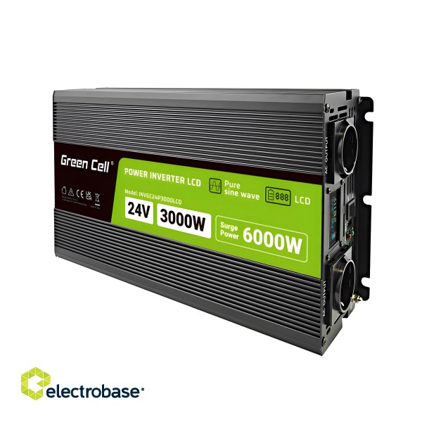 Green Cell PowerInverter LCD 24 V 3000W/60000W vehicle inverter with display - pure sine wave image 1