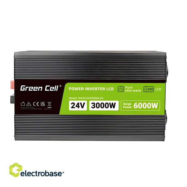Green Cell PowerInverter LCD 24 V 3000W/60000W vehicle inverter with display - pure sine wave image 2
