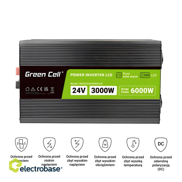 Green Cell PowerInverter LCD 24 V 3000W/60000W vehicle inverter with display - pure sine wave image 5