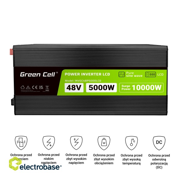 Green Cell PowerInverter LCD 48V 5000W/10000W car inverter with display - pure sine wave image 5