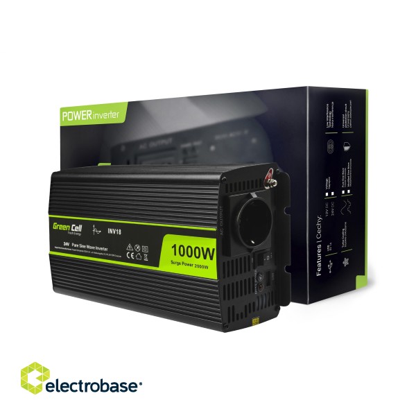 Green Cell Power Inverter 24V to 230V 1000W/2000W Pure sine wave image 3