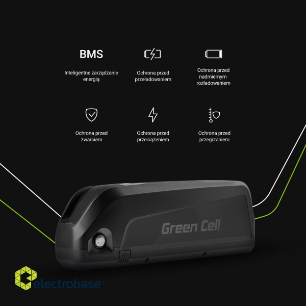 Green Cell E-bike Battery 48V 18Ah 864Wh Down Tube Ebike EC5 for Samebike, SMLRO with Charger image 2