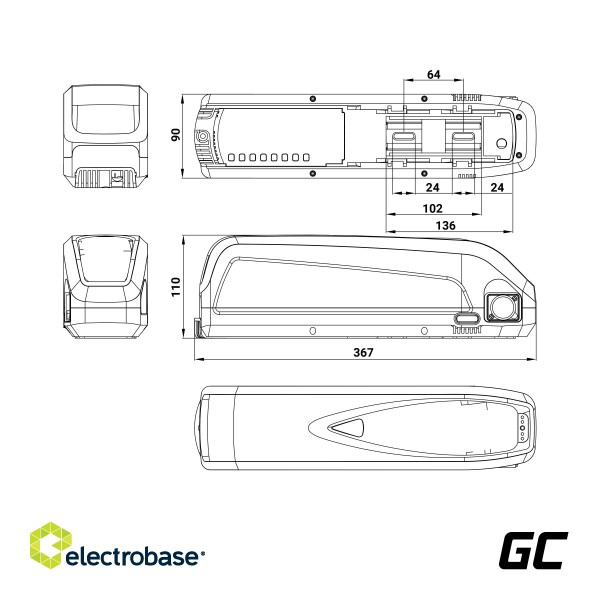 Green Cell® GC PowerMove E-Bike Battery 48V 13Ah Li-Ion Down Tube with Charger paveikslėlis 2