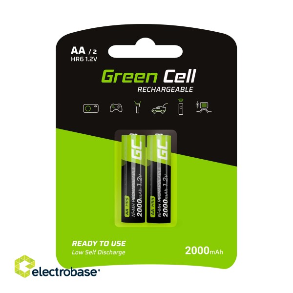 Green Cell Rechargeable Batteries 2x AA HR6 2000mAh фото 1