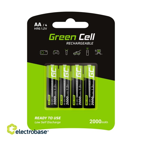 Green Cell Rechargeable Batteries 4x AA HR6 2000 mAh фото 1