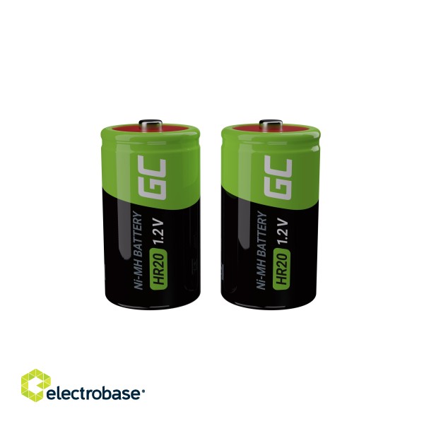 Green Cell Rechargeable Batteries 2x D R20 HR20 Ni-MH 1.2V 8000mAh paveikslėlis 2