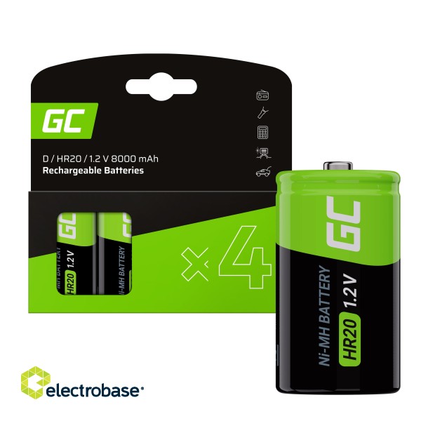 Green Cell Rechargeable Batteries 4x D R20 HR20 Ni-MH 1.2V 8000mAh image 1