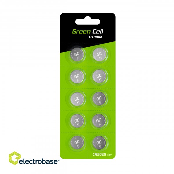 Green Cell Blister 10x Lithium Battery CR2025 3V 160mAh Button paveikslėlis 1